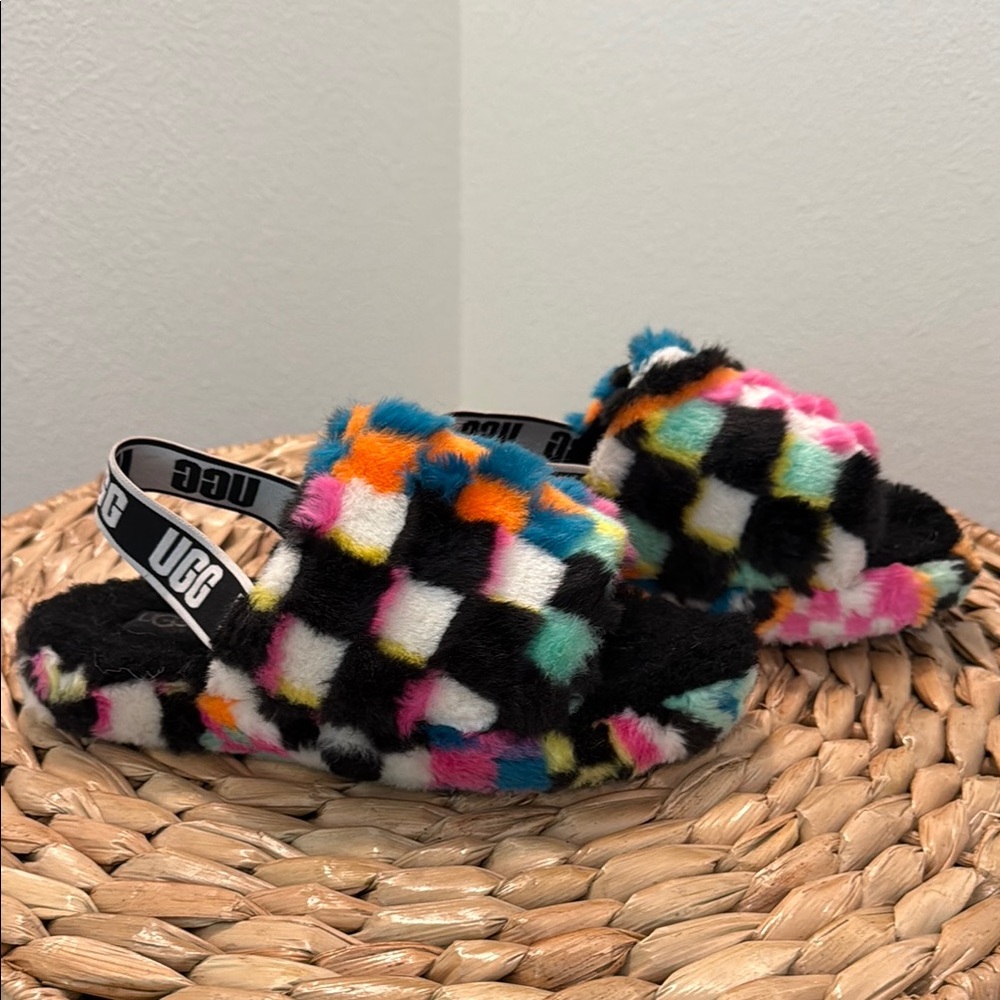 UGG Colorful Fluffy Slide Sandals